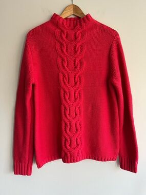 Lord & Taylor Red Cable Knit Mock Neck Sweater Large
